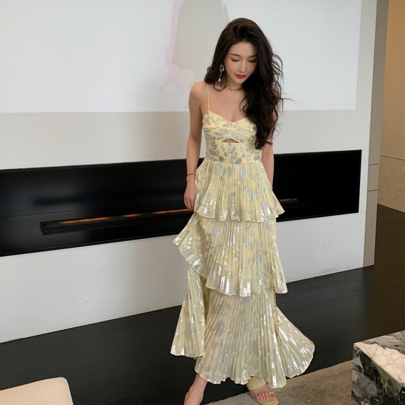 パーティードレス ティアードキャミドレス シフォンドレス 韓国 レディース オルチャン ドレス ワンピース キャミワンピ ロング かわいい 可愛い キュート 大人可愛い 大人女子 シンプル