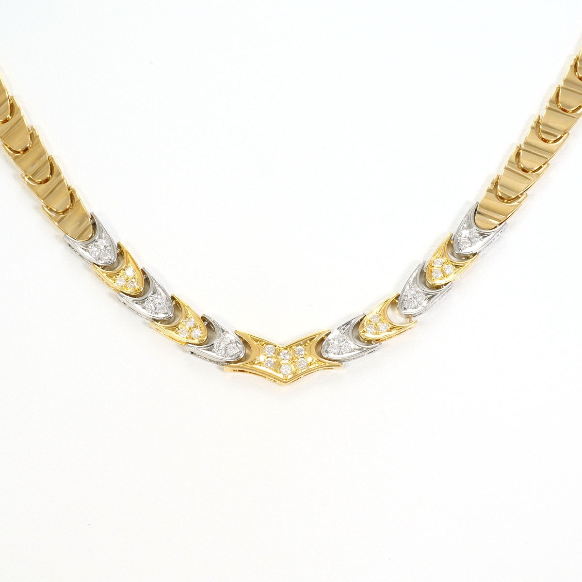 PT850 プラチナ K18 18金 YG イエローゴールド ネックレス ダイヤモンド 0.40ct カード鑑別書 総重量約33.0g 約42cm 中古