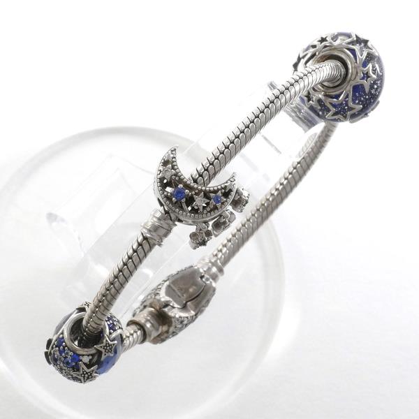 パンドラ Pandora シルバー バングル 人工石 ガラス 約14cm ジュエリー 中古