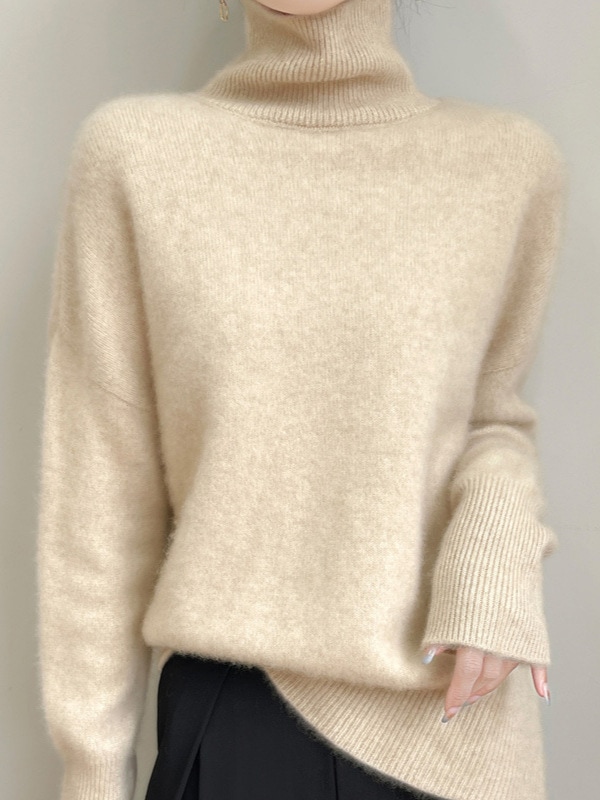 新作秋冬ヨーロピアンスタイルハイネックウールセーターレディース厚手ゆったりリラックススタイルニットウェア万能無地ベースレイヤー