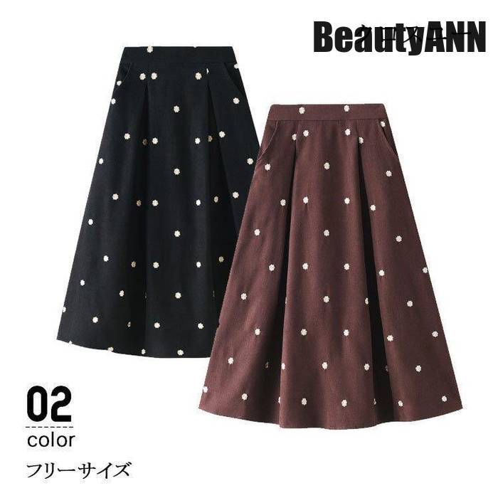 新生活 スカート 冬 レディース フレア 40代 aラインスカート 韓国風 ストレッチ ロング丈 ドット柄 ハイウエスト おしゃれ M5L シンプル 暖か 20代 30代 50代 プレゼント ギフト