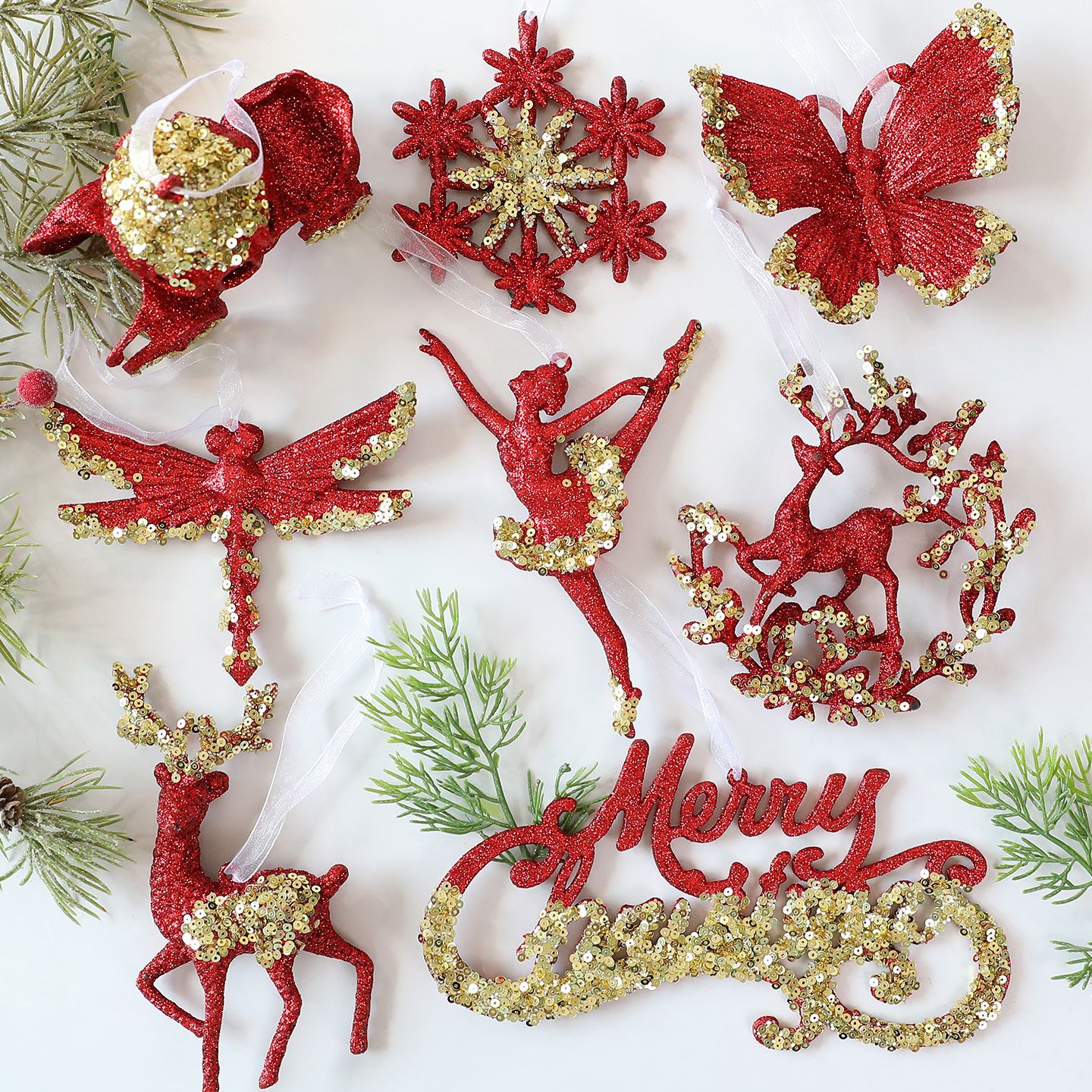 10個セット ペンダントスパンコールパウダーペンダントクリスマスオーナメント雪花ペンダントクリスマスツリーシーンレイアウト
