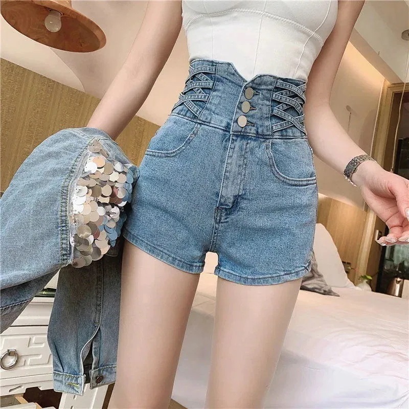 ボトムス レディース ハイウエスト デニム ショートパンツ ショート丈 パンツ サイドポケット カジュアル 可愛い おしゃれ ガーリー スタイルアップ かわカジ 韓国 かっこいい！スラックスパンツ 脚