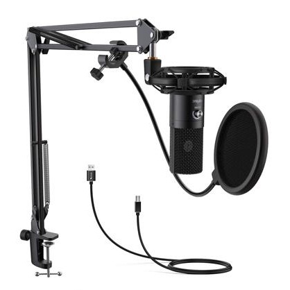 FIFINE T669 高音質 USBマイク コンデンサーマイク 単一指向性 アームスタンドと三脚スタンド付き Windows/Mac