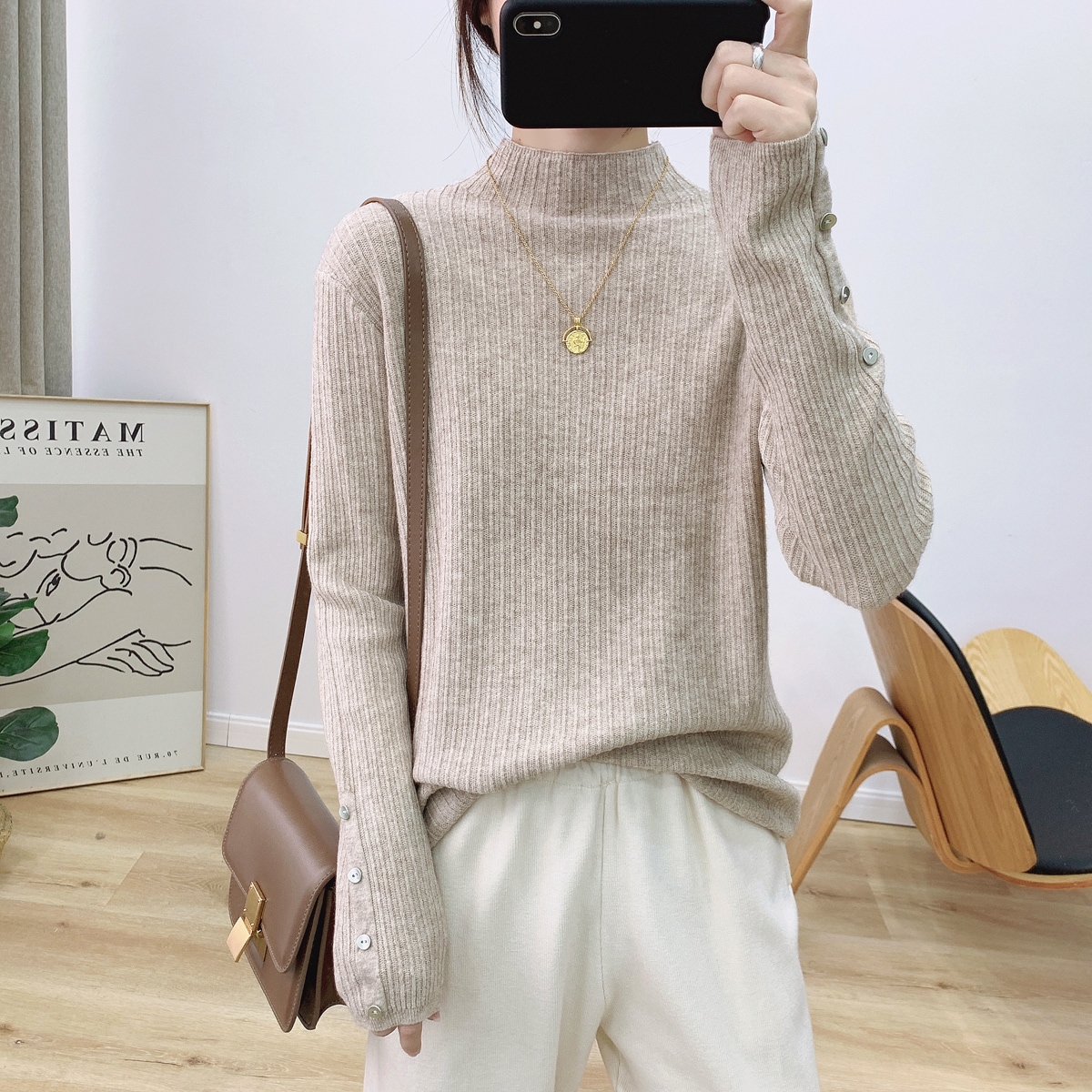 トップス ニットソー ミディアム丈 袖あり 長袖 ハーフタートルネック かわいい 大人可愛い きれいめ シンプル カジュアル 大人 上品 おしゃれ 大人女子 こなれ感 個性的 無地 秋 冬 10代