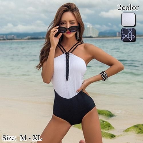 【グラシア】 水着 ワンピース レディース ビーチウェア スイムウェア 流行 海 プール カップ カラーリング ダブルストリング シック ストリング センシャル バイカラー パッド モダン 肉厚パッド