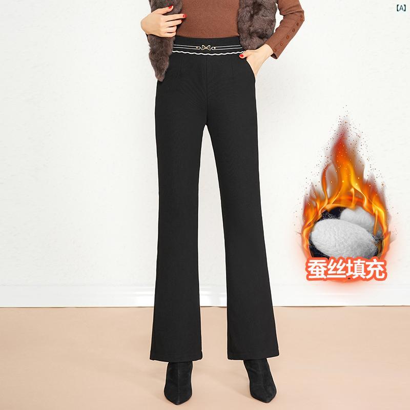 レディース　ファッション　オシャレ　シンプル コットン マイクロフレア パンツ 冬 ブラック スリム フィッシュ テール テクスチャ カジュアル ズボン
