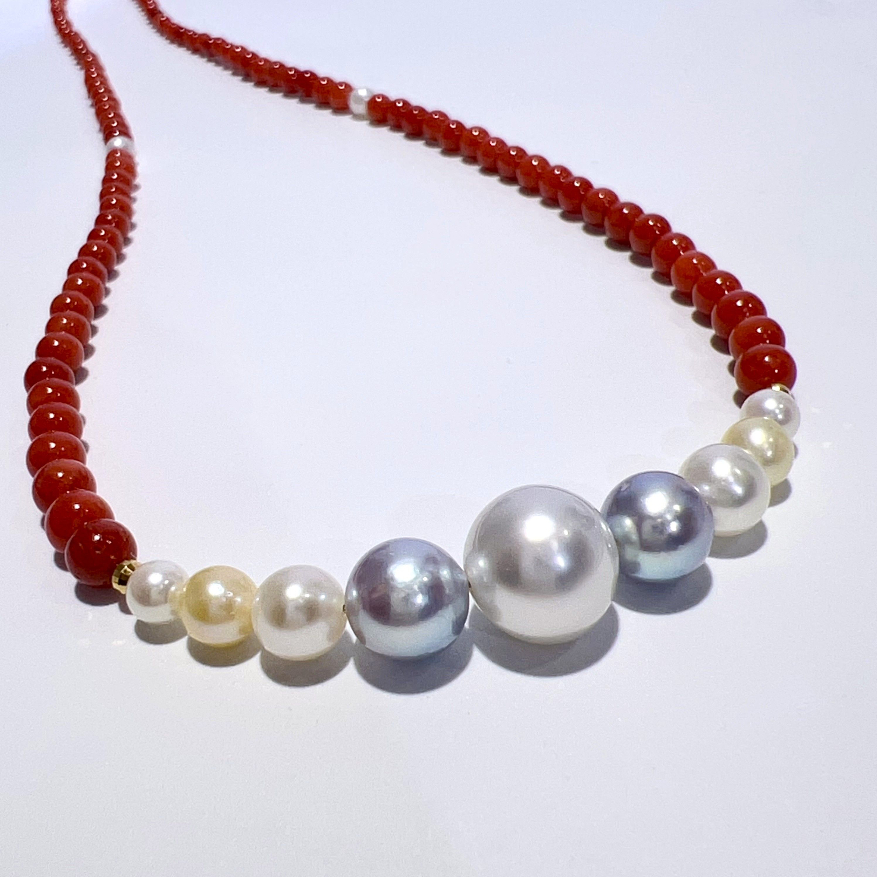 SV925 天然 珊瑚 南洋 アコヤパール ベビーパール ネックレス 10mm 41.5cm 10.2g レッド グレイ レディース アクセサリー 新品 未使用品 aua10001071210