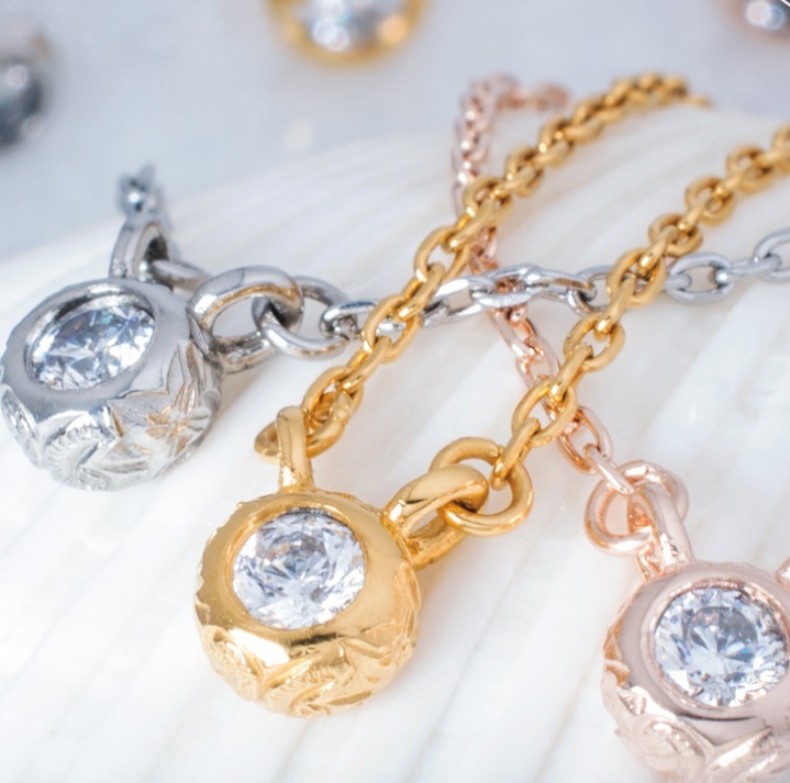 ハワイアンジュエリー キュービックジルコニア 一粒ネックレス レディース サージカルステンレス316