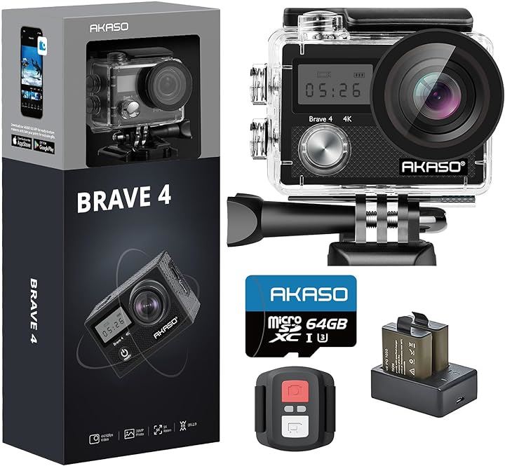 Brave4 アクションカメラ 4K 20MP 手振れ補正 5Xズーム WiFi搭載 外部マイク対応 30M防水カメラ リモコン付き 広角レンズ HDMI出力 1050mAhバッテリー2個