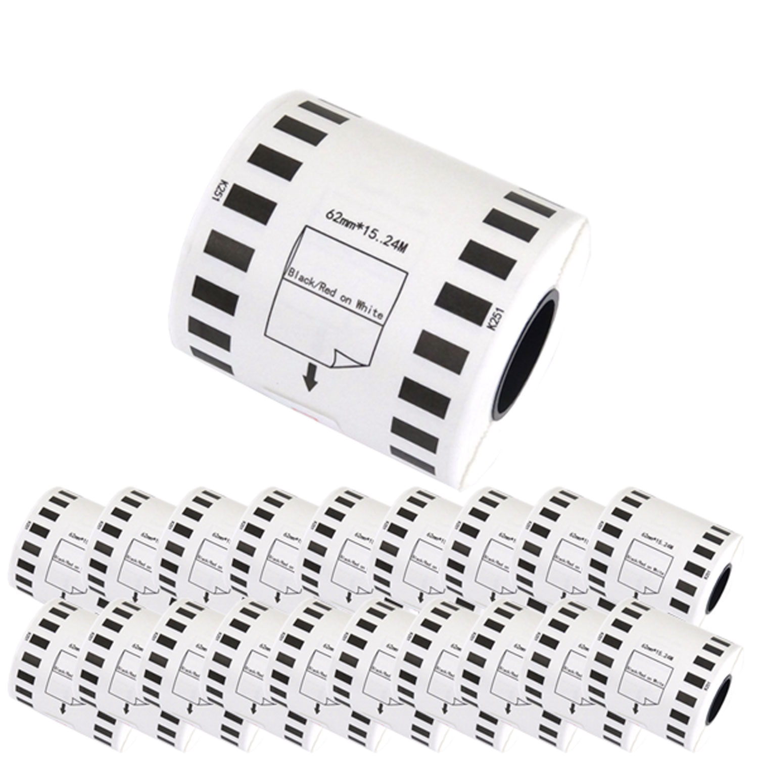 ブラザー用 ピータッチ DKテープ (感熱紙) DK-2251 互換品 長尺紙テープ(黒赤) 蛍光増白剤不使用 白 62mm×15.24m 20個セット