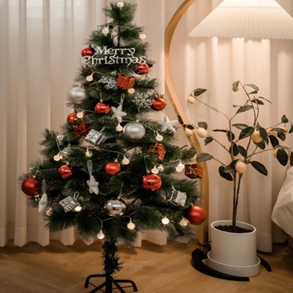 ふんわり暖かい雪花クリスマスツリーセット 150cm 冬 インテリア装飾 構成品 LED電球付き