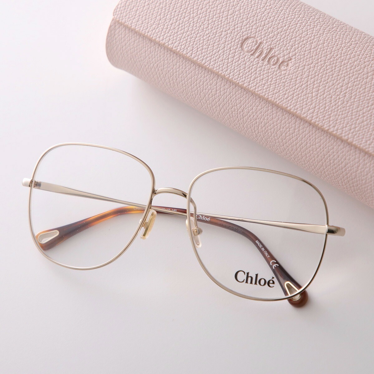 Chloe クロエ メガネ CH0020O レディース ティアドロップ型 メタルフレーム クリングスタイプ めがね 眼鏡 ロゴ 001/GOLD-GOLD-TRANSPARENT