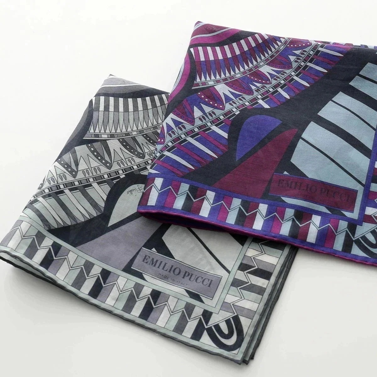 EMILIO PUCCI エミリオプッチ JL045 カラー2色 シルク混コットン スカーフ ポケットチーフ イタリア製 ハンカチ 45×45 メンズ 【mega】