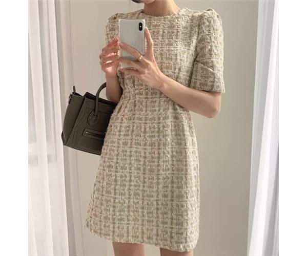 レディース ワンピース プルオーバー ミニ ショート 半袖 ラウンドネック Aライン フェミニン ウエストマーク ファスナー ハイウエスト 異国風 かわいい 大人可愛い きれいめ シンプル 上品