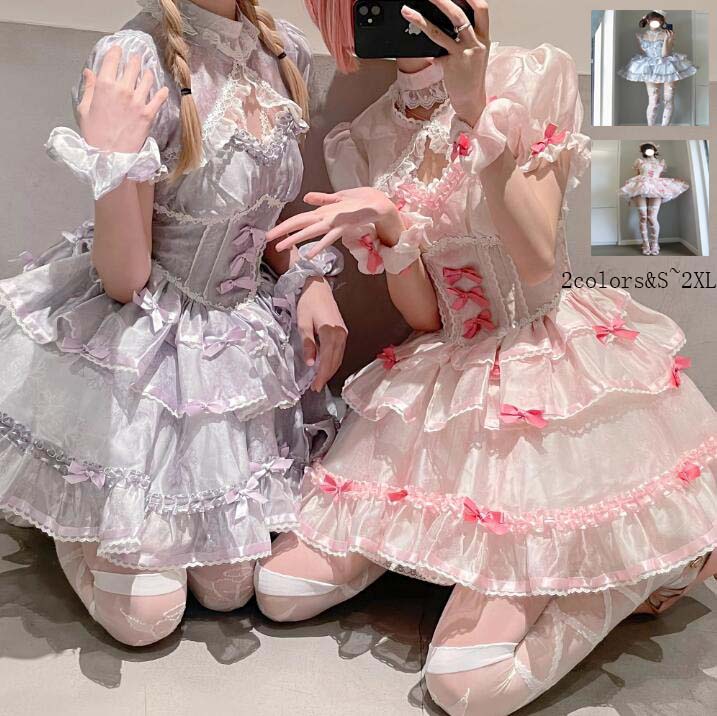 出血大サービス ロリータ風 ワンピース コスチューム 衣装 ノースリーブ Lolita レディース 可愛い ウエディングドレス 日系女子中高生 イベント衣装 Aライン ショート丈 ワンピ 学園祭 文化