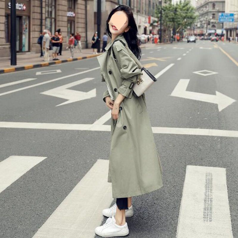 ハイエンドファッショナブルストリート丈膝丈ウインドブレーカー女性用2024新作韓国風外国風コート