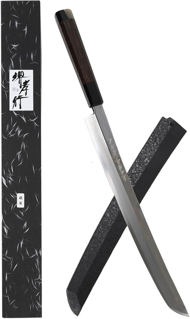 堺孝行 刺身包丁 さしみ 柳刃包丁 やなぎば 銀三鋼 鏡面加工 片刃 サヤ付き 日本製 青木刃物製作所(300mm)