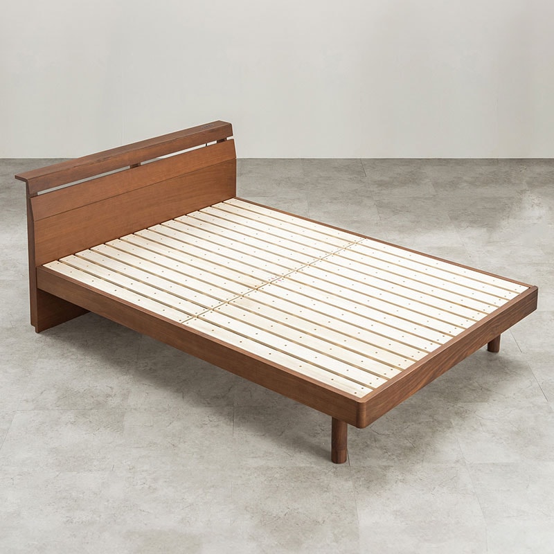 ベッドフレーム ダブル ベッド すのこ 棚付きコンセント ウォルナット 無垢材 天然木 高級感 脚 高さ2段階調節 高さ調節 収納 スペース 通気性 高級素材桐 すのこベッド 木製