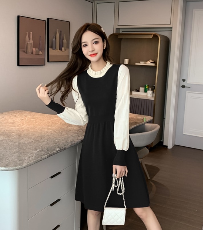 ワンピース デート モテアイテム ミモレ丈 長袖 ミドルネック フリル 可愛い きれいめ 上品 おしゃれ かっこいい 可愛い ラブリー キュート ガーリー クール モード系 セクシー