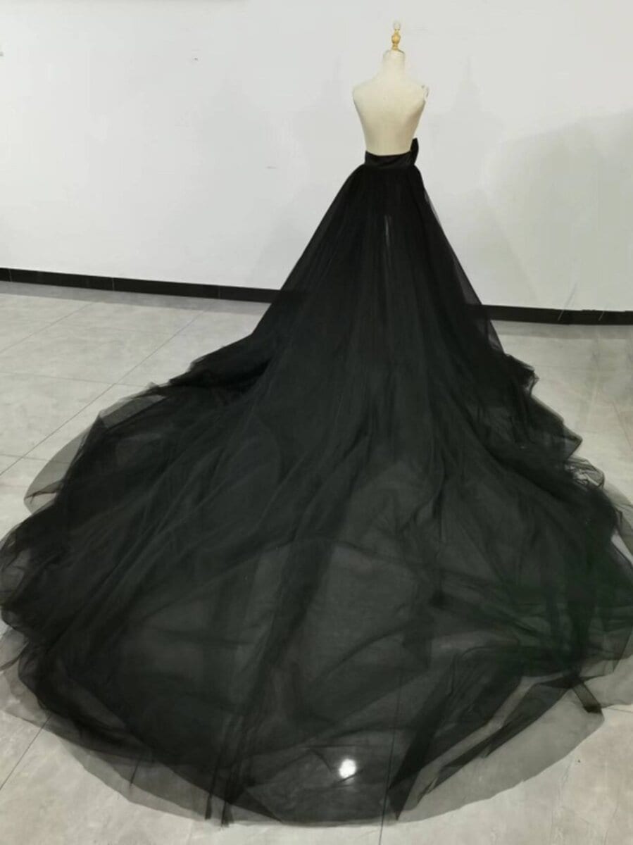 雅やか 黒ソフトチュール華やかなトレーンオーバースカート