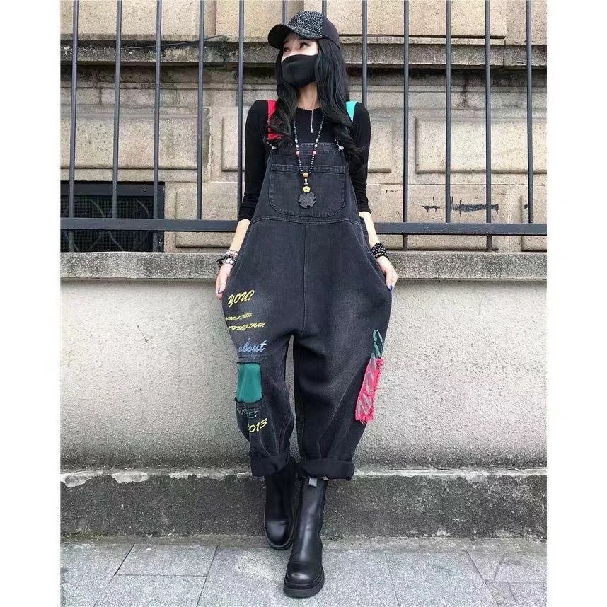 オーバーオール レディース ゆったり 夏 サロペット 大きいサイズ デニムパンツ ロングサロペット レディース夏服 体型カバー カラフル レディースファッション おしゃれ サブカル かっこ