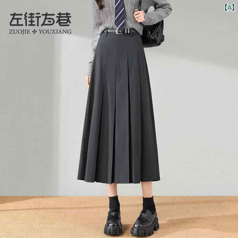 レディース　スカート　ハイウエスト スーツ スカート レディース グレー 2025 春秋 ミディアム 丈 新型 カレッジ スタイル 小さめ ハイウエスト aライン プリーツスカート