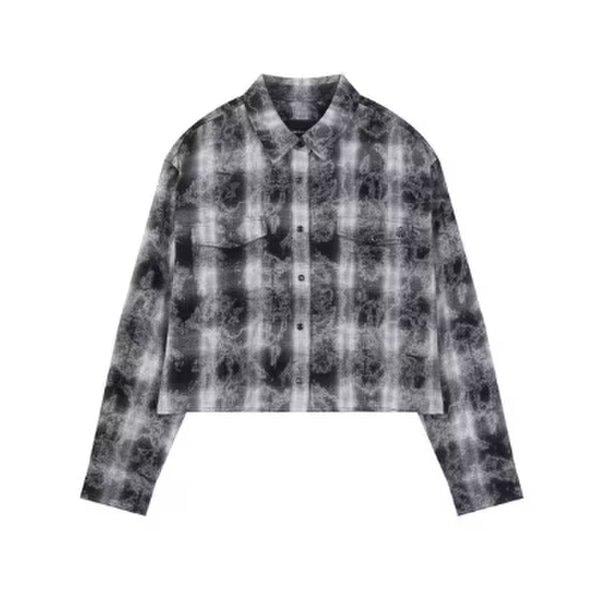 女性チェッククロップド長袖シャツ(B253SH500P)