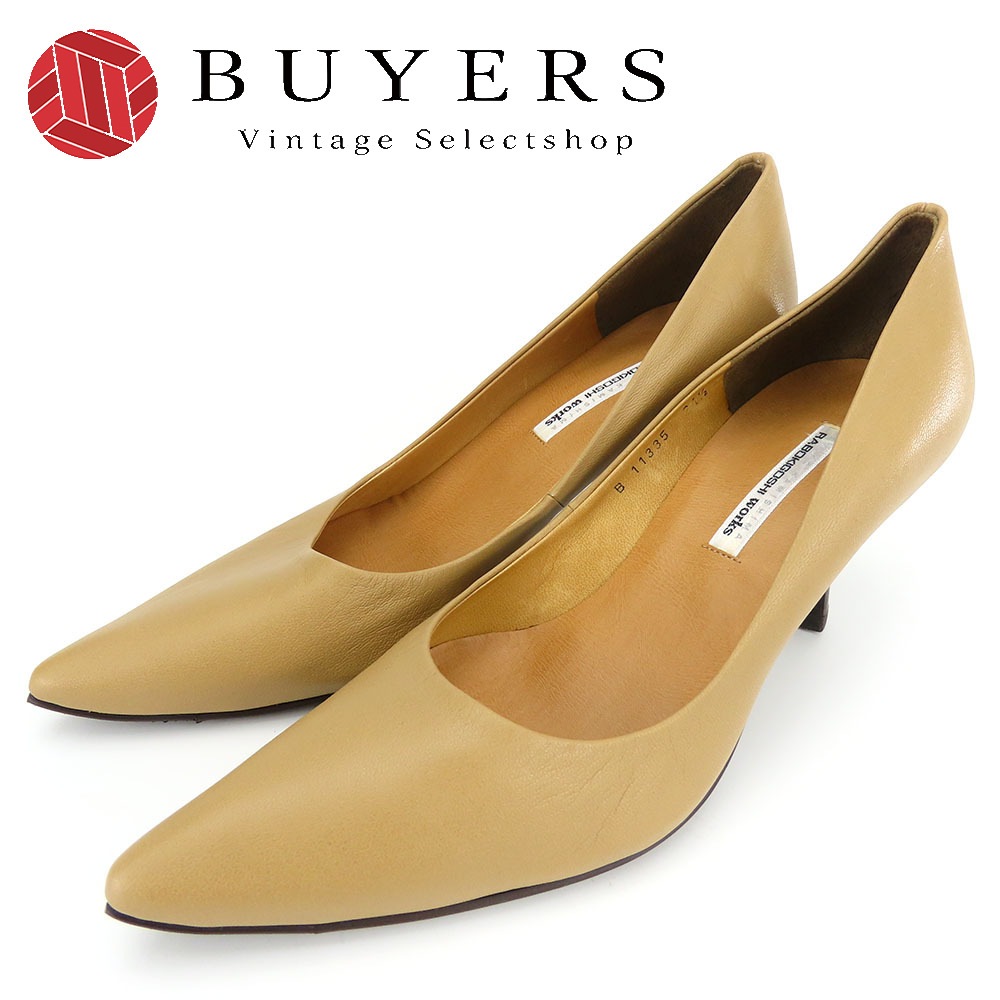 中古 パンプス 24 1/2 レザー ラテカラー ベージュ系 JPサイズ約24.5cm ヒール約7.5cm シューズ 靴 レディース 女性 5,643円