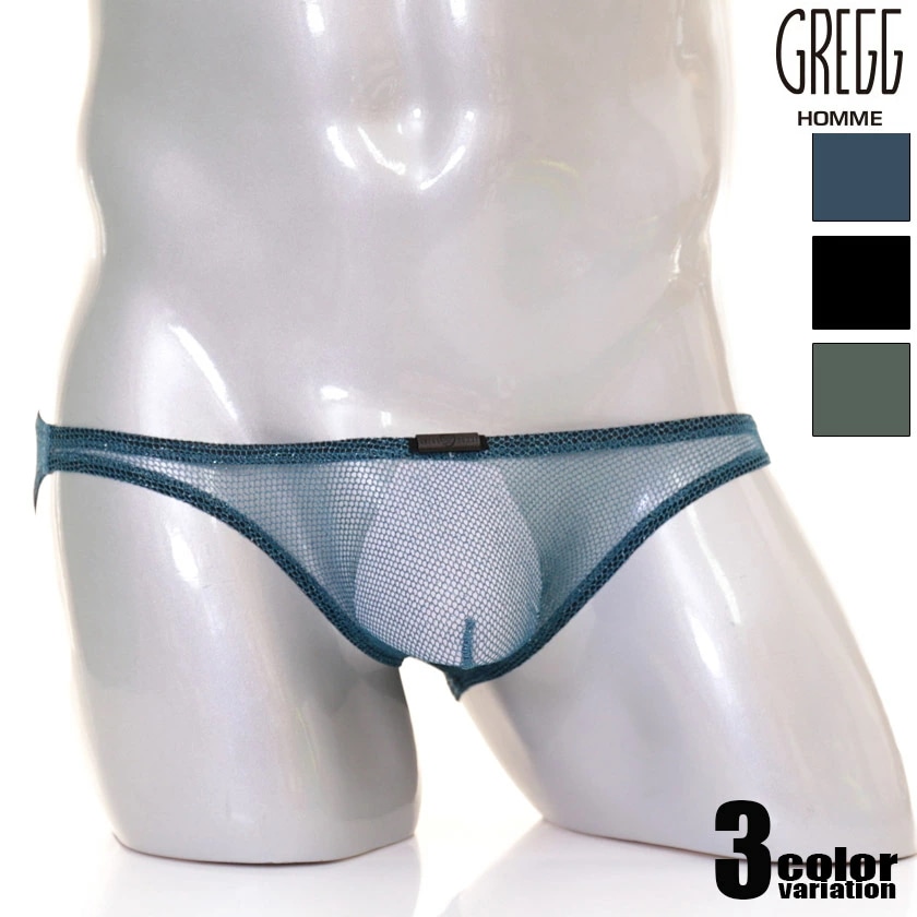 メンズビキニ ブリーフ GreggHomme/グレッグオム DRAGONFLY BRIEFシャイニー シースルー メッシュ 光沢 透け フルバック 男性下着 メンズインナー パンツ アンダーウェア