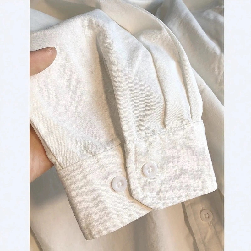 レディース純綿ホワイトシャツ2025年春秋スタイルユニークなデザイン小柄な女性に適しレイヤードシャツ