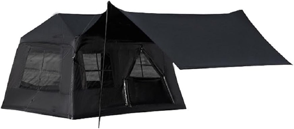 エアーテント　インフレータブルテント　空気入れ付き 連結タープ付属 TPUルーフ付き　メッシュ窓付き　ブラックコーディング　 防水 2~3人用