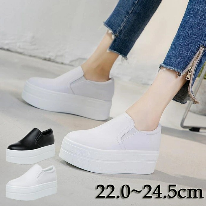 NEW TYPE登場 インヒールスニーカー 厚底 スニーカー レディース スリッポン( 白 黒 ）厚底 インヒール スニーカー ジップ スニーカー レディース　スリッポン　ヒール7cm ハイカットスニ