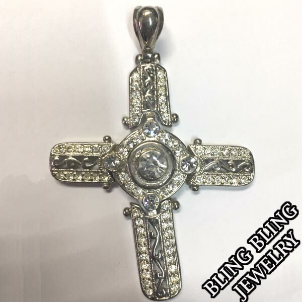 セール HIPHOPジュエリー メンズ ネックレス トップ　CROSS クロス 8 ジルコニア シルバー 925 プレーティング ストリート スタイル ヒップホップ アクセサリー ブリンブリン ジ