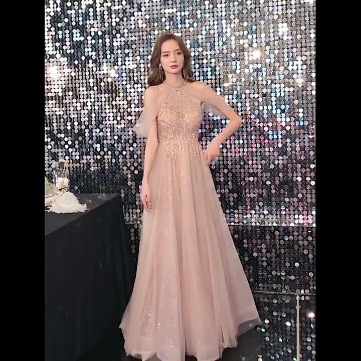 コストパフォーマンスパーティードレス ロング丈 演奏会 ノースリーブ キラキラ 透け感 ドレス 大人 ピアノ 発表会 成人式 同窓会 結婚式 イブニングドレス スパンコール Aライン フ 6,341円