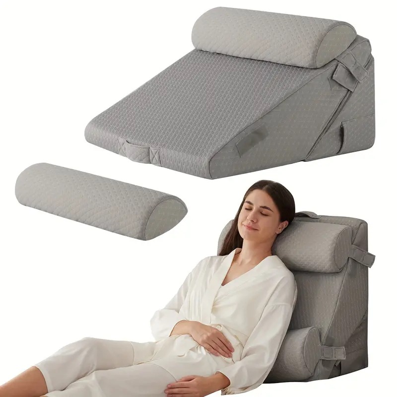 調節可能な4個のオルトホペディックベッドウェッジ枕セット睡眠サポート用メモリーフォーム三角形クッション背中首脚膝取り外し可能なポリエステルカバー洗濯機で洗える中程度の柔軟さ織物40
