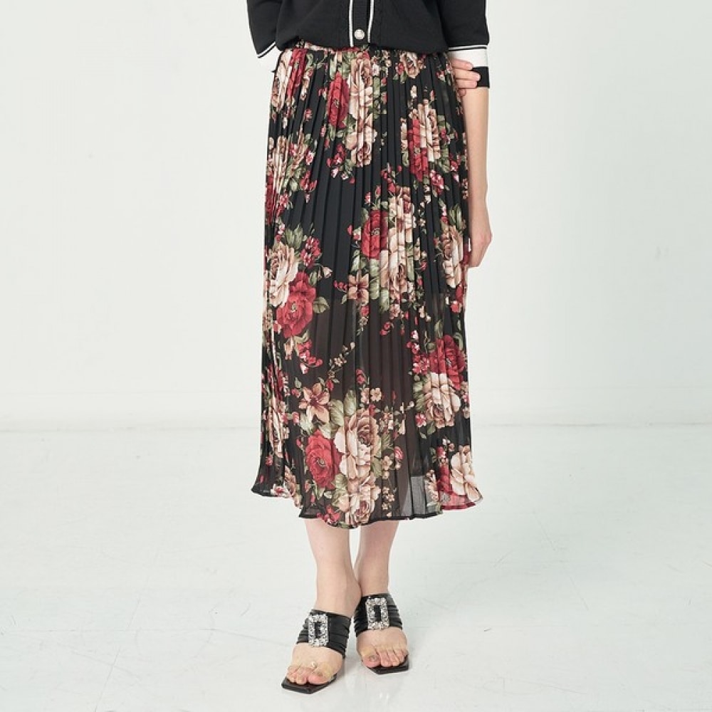 (Max Cartiggio) ビンテージフラワーシフォンプリーツスカート