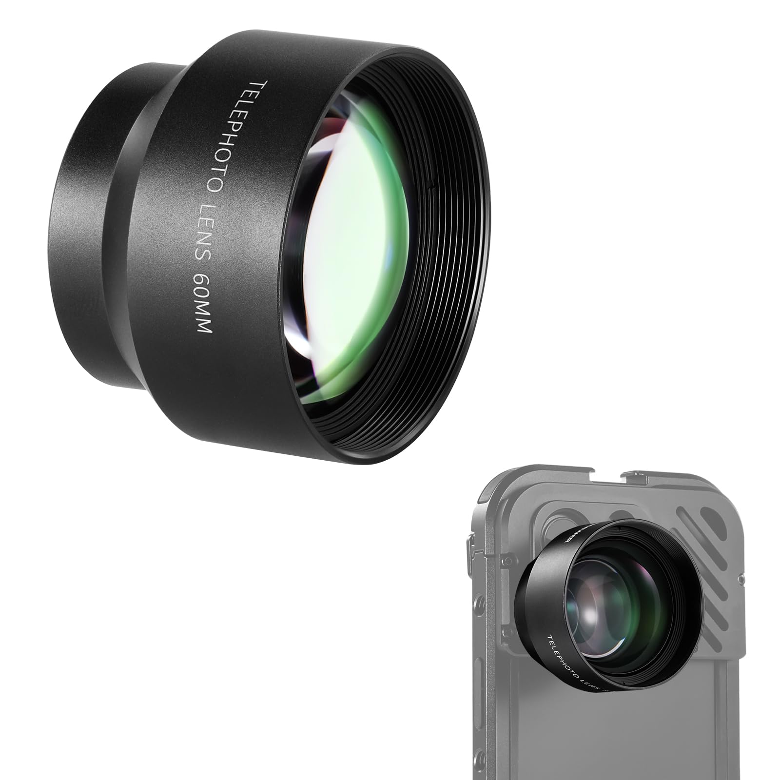 NEEWER 60mm 望遠レンズ 17mmネジスマホケージ/スマホケース/スマホクランプに適用 2倍拡大 コンパチブル17mmスレッドスマホケージ/ケース/クランプ コンパチブルSamsungスマホ