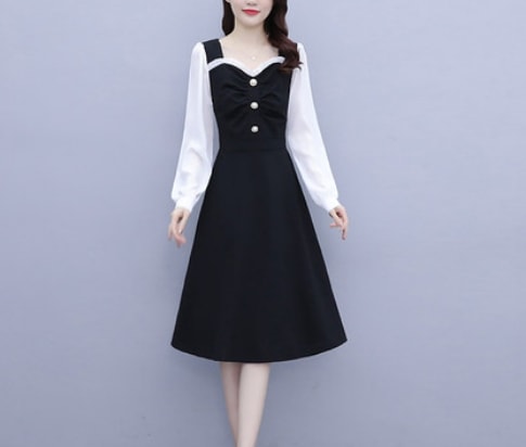 お上品切替えデザインワンピース ワンピース ひざ丈 袖あり 長袖 Aライン 綿 インナー 爽やか 大人スタイル かわいい 大人可愛い きれいめ シンプル カジュアル 大人 上品 おしゃれ かっこいい