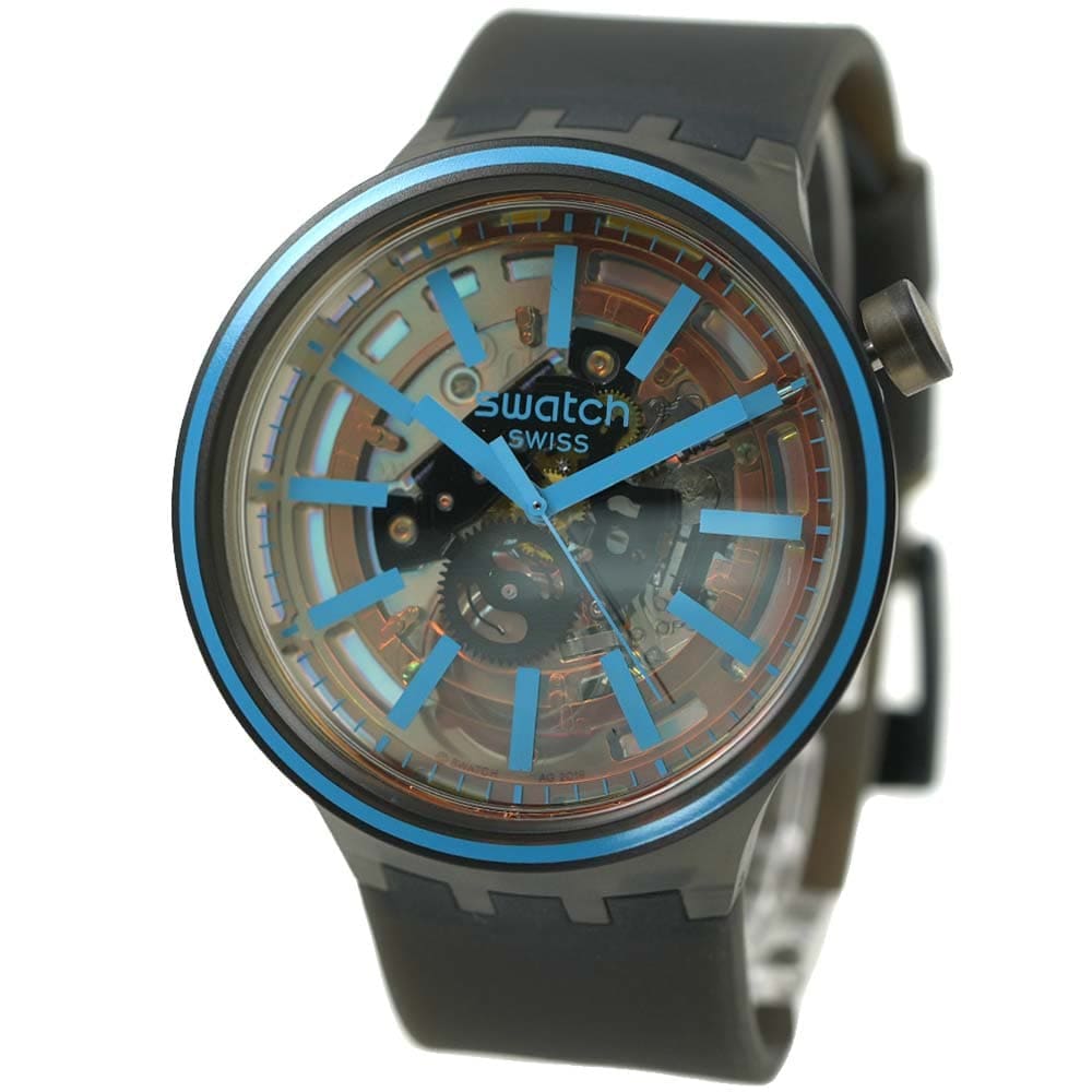 スウォッチ 腕時計 メンズ レディース ブラック 透明 オレンジ系 ブルー swatch FIRE TASTE SO27B112