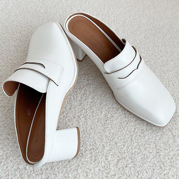 [シューズ] スクエア太ヒール女性レディースミュールブロッパーサンダルパンプス6.5cm mto6M61