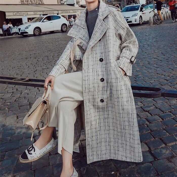 トレンチコート レディース アウター チェック ベルト チェック フリンジ チェスターコート ウエストマーク ミドル丈 フリンジ 格子柄 インスタ映え 高見え スタイルアップ 可愛い lout0622