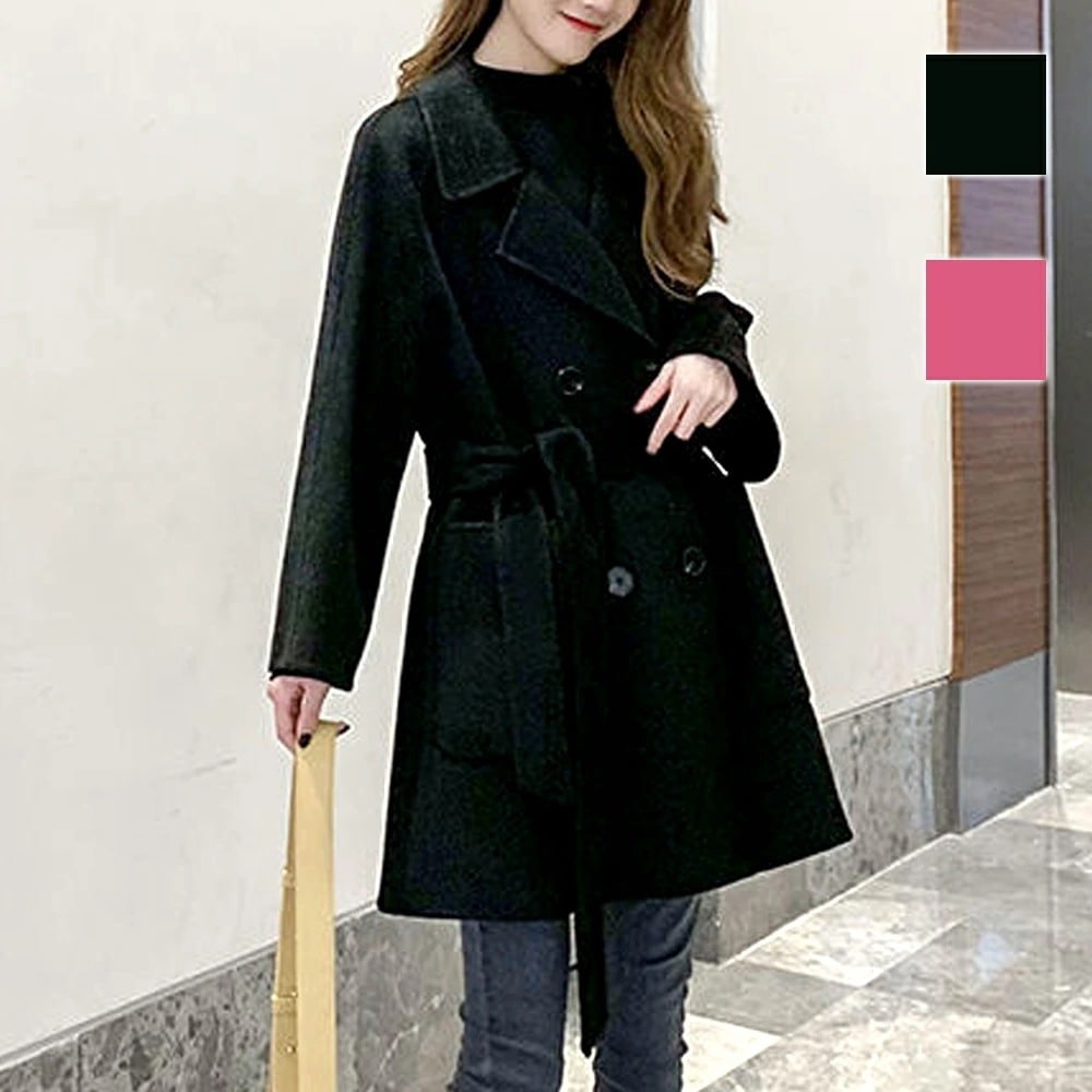 ミドル丈ピーコート レディース 10代 20代 30代 韓国ファッション 秋 冬 アウター 上着 羽織り 黒 ピンク 大人 カジュアル 暖かい