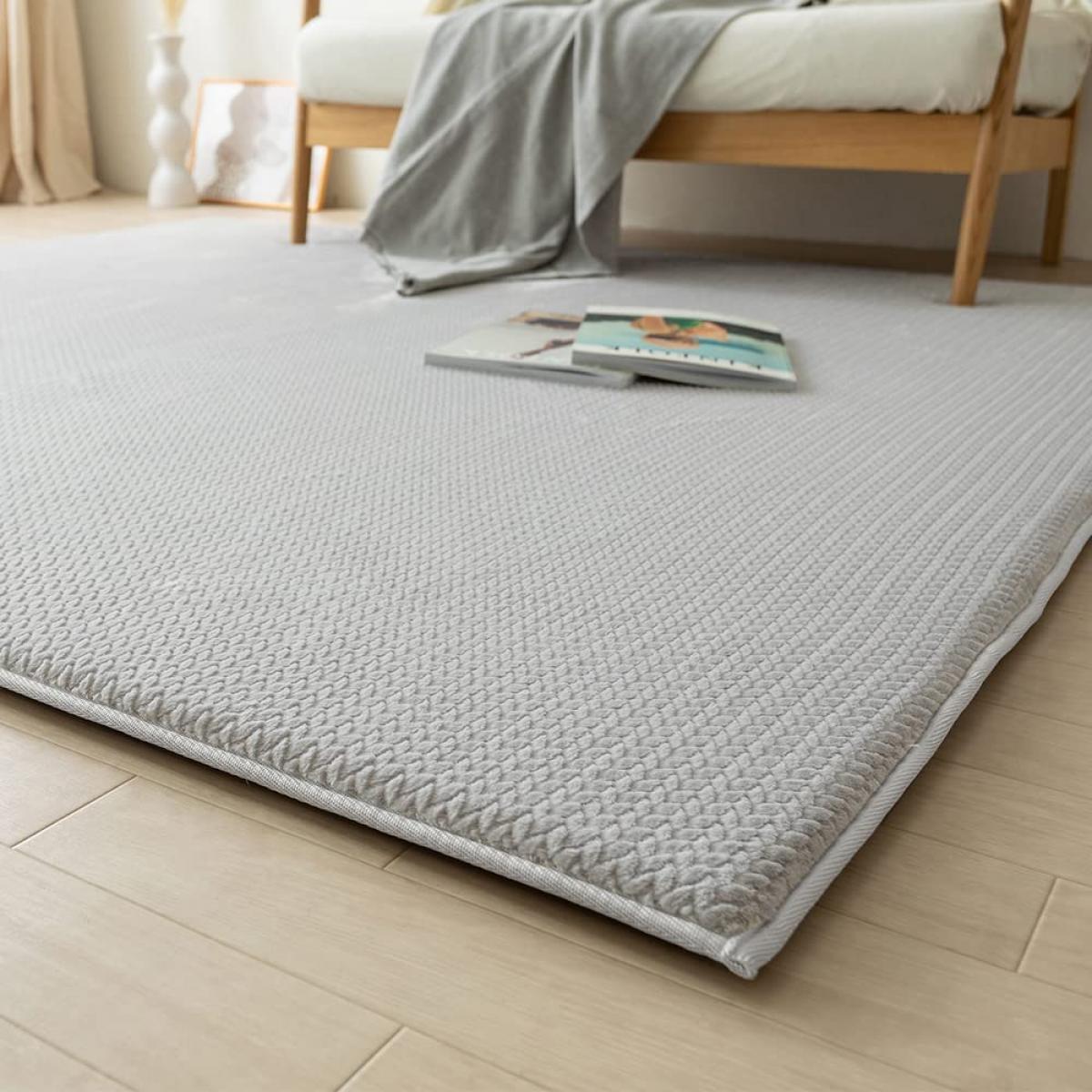 【お取り寄せ】アイリスオーヤマ ラ・クッションラグ 185×185cm ヘリンボーンベロア ACRHV-1818 グレー ホットカーペット対応 床暖房対応 もちもち