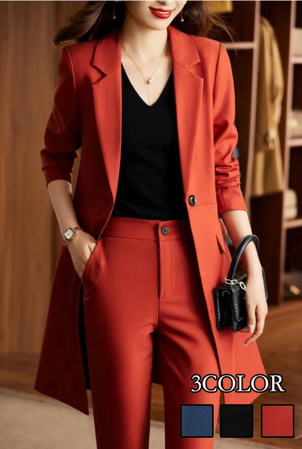 レディーススーツ 制服 カジュアル 女性 2点セット「上着＋パンツ」OL 通勤スーツ ファッション 長袖 ビジネス 成人式コート 着痩せスーツ 司会 長袖 フォマール 洗える 女性ファッション Siz