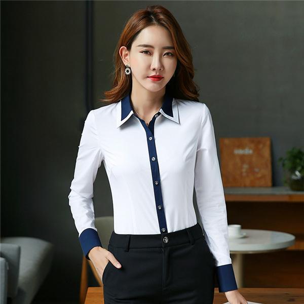 ボタンダウンシャツ レディースシャツ オフィス 冬服 レディーストップス スーツに合う 縁取り配色ストライプ