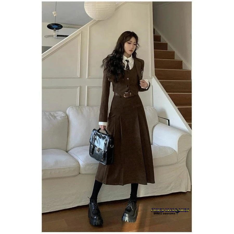 ラケット陸上格闘技ダンスジャケット スカート ベスト 女の子 大きいサイズ ブラウス スーツ 【制服標準装備】卒業式 レデ 高校生 ロングスカート 女の子 セット フォーマル 制服 卒服 韓国