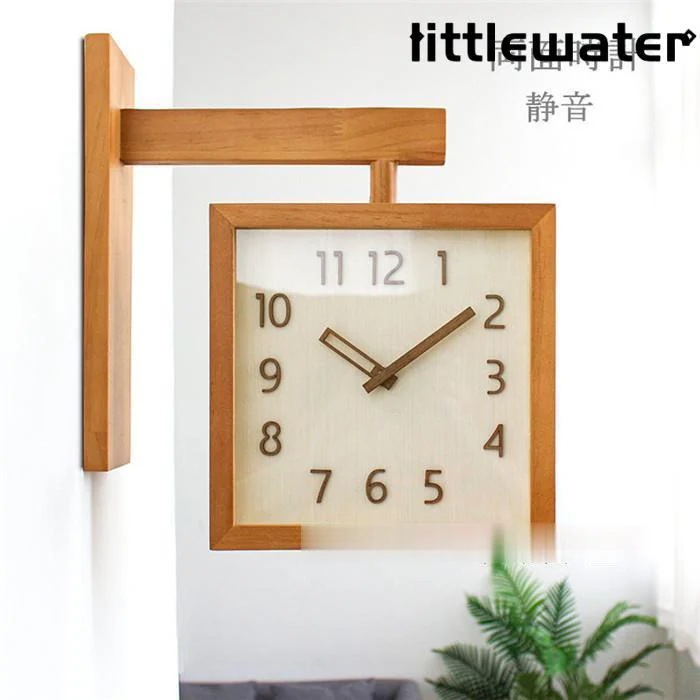 壁掛け時計 掛け時計 四角型 両面タイプ 木製 クロック 新生活応援 インテリア ガラス 壁飾り 静音 北欧 壁掛け モダン 新築祝い ギフト 電池 静音