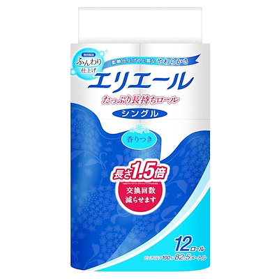 他サイト： エリエール トイレットペーパー 1.5倍巻き 82.5m×12ロール シングル パルプ100% リラックス感のある香りの商品画像