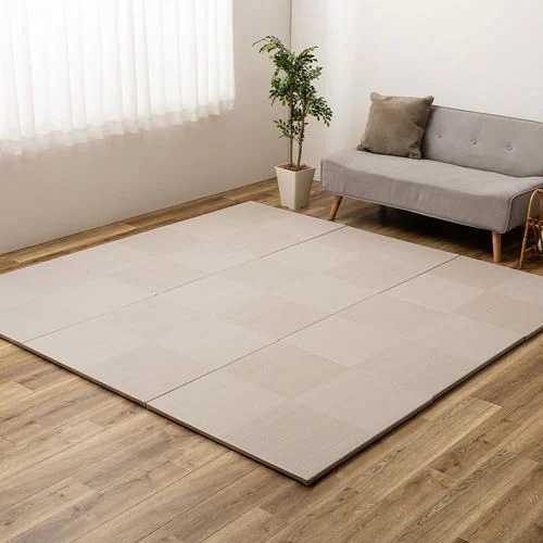【メーカー直送品】萩原 【9枚組】い草風置き畳 市松模様 約82×82×2.5cm グレー